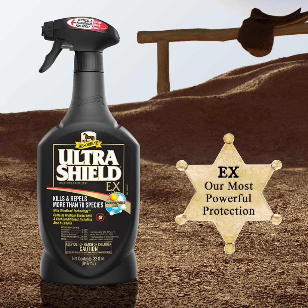 Absorbine UltraShield EX 32oz Sprayer Insecticide, Kills & Repels Flies, Mosquitoes, Ticks, Fleas, Lice, Use on Horses, Dogs, Premises
