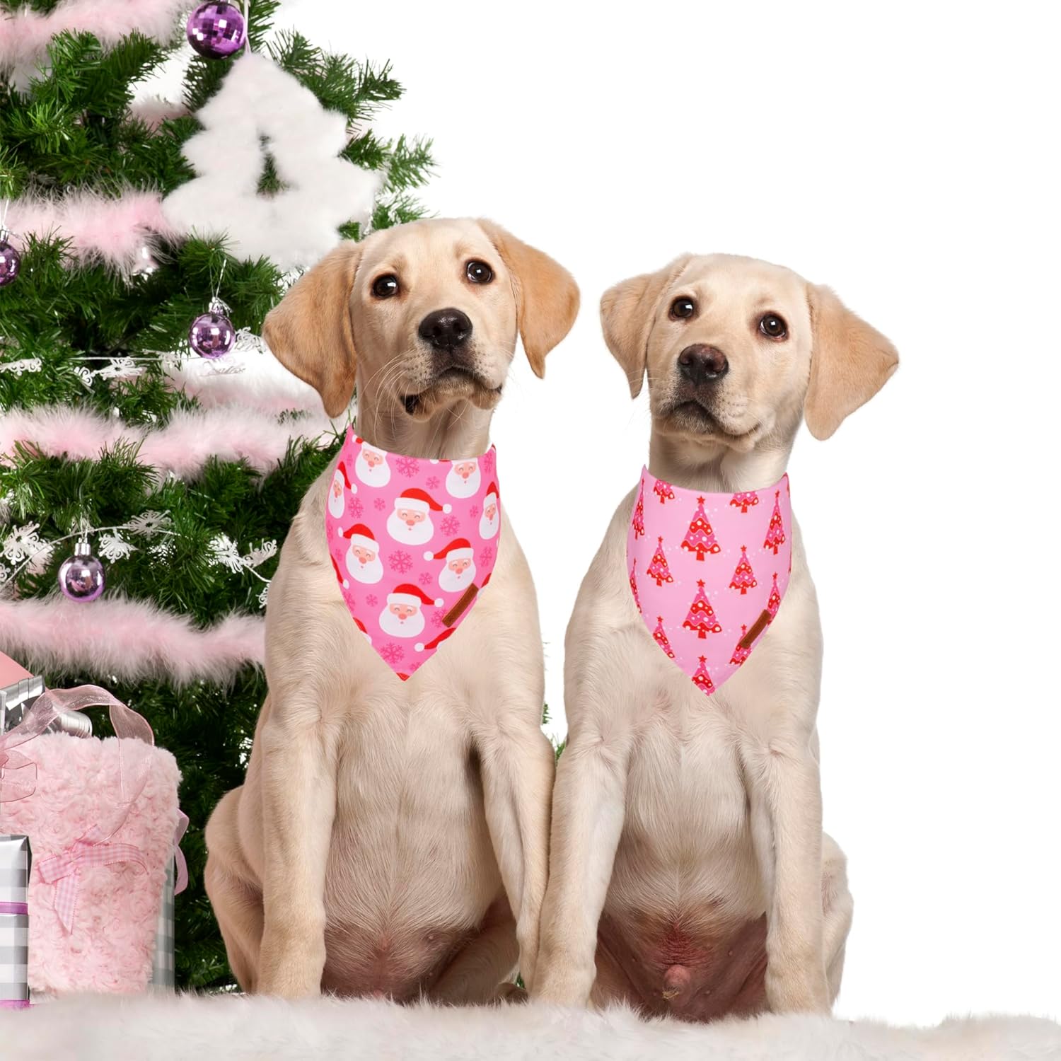 ADOGGYGO Christmas Dog Bandana, Xmas Tree Santa Pet Scarf, Premium Durable Fabric, Adjustable Fit Female Pet Christmas Bandanas for Medium Large Dogs (Large)