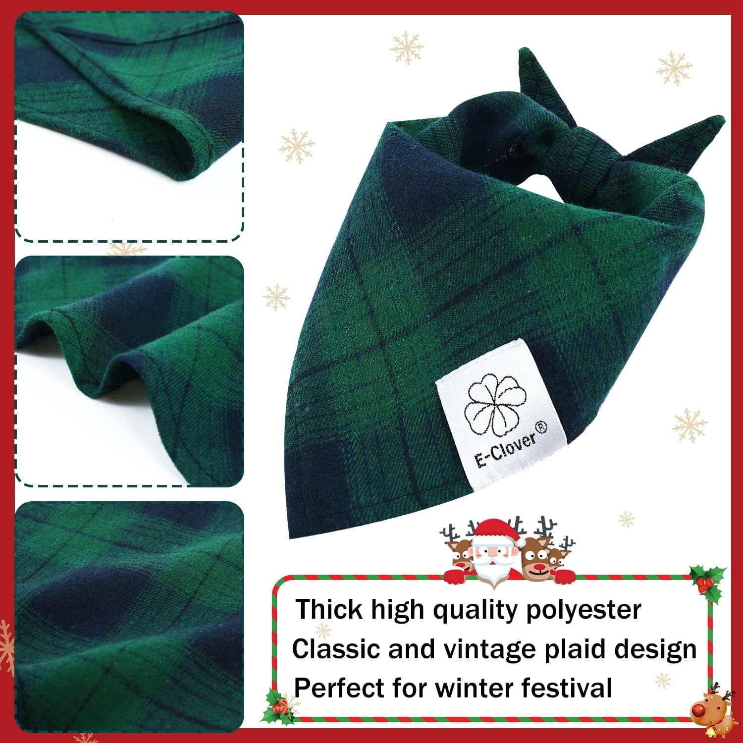E-Clover Summer Dog Bandanas Boy & Matching Scrunchie Set Plaid Dog Bibs Scarf Triangle Kerchief Bandana for Medium Large Dogs Birthday Gifts Pet Owner Mom Green