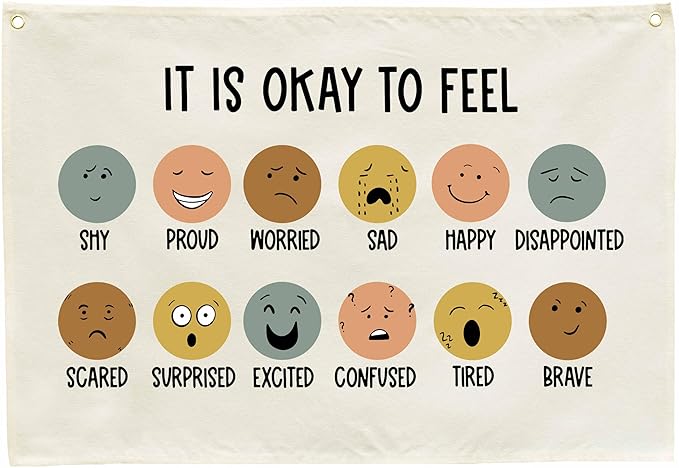 Classroom Wall Decor-Teacher Gift-Nursery Decor-Rectangular Banner Flag Wall Decor for Reading Room-Positive Growth Mindset Mental Health Quotes for Baby Kids Girl Boy-It is Okay to Feel-28.5"L×20"W