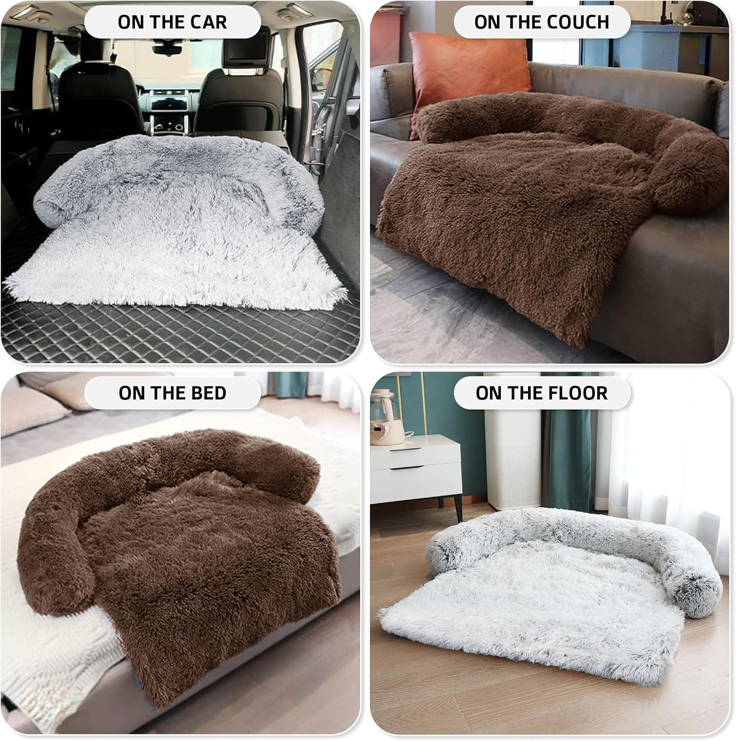 GGIB Calming Dog Bed Fluffy Plush Dog Mat for Furniture Protector with Removable Washable Cover for Large Medium Small Dogs and Cats (Large, Coffee)