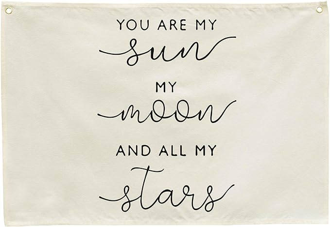 Nursery Canvas Banner Wall Decor-Hanging Rectangular Poster Flag Sign Art for Baby Kids Girl Boy,Playroom Babyroom Door Decoration,My Sun My Moon,Baby Shower Birthday Gift 28.5" L x 20" W
