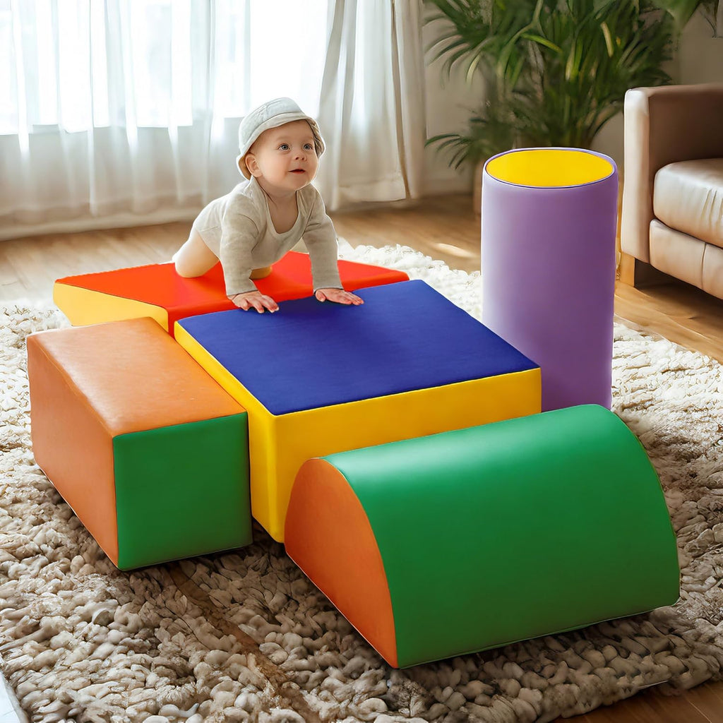 5 Pcs Foam Climbing Blocks for Toddlers, Soft Play Set Climb and Crawl Foam Activity Playset Gym Equipment for Playroom, Daycare, Kindergarten,Multicolored