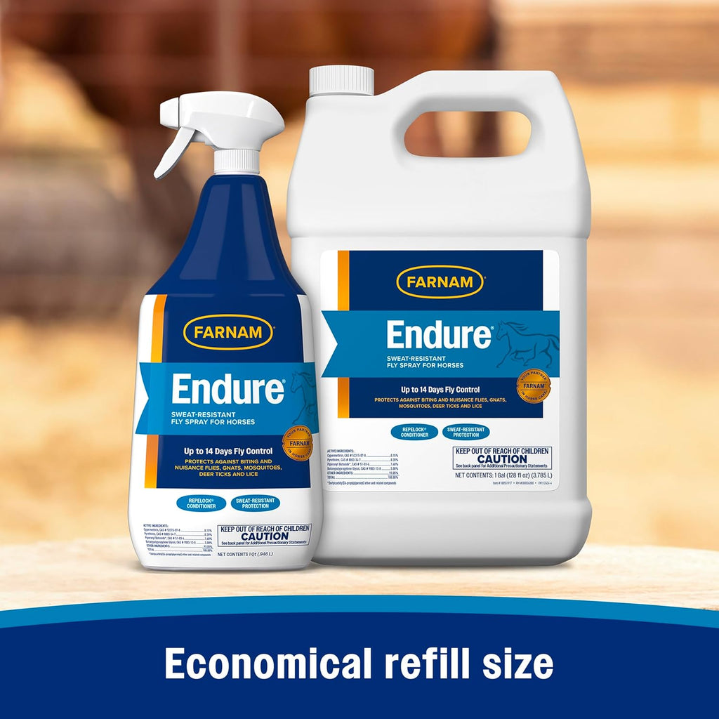 Farnam Endure Sweat-Resistant Fly Spray for Horses, Lasts Up to 14 Days, Protects Against Flies, Gnats, Mosquitoes, Ticks & Lice, 128 oz.