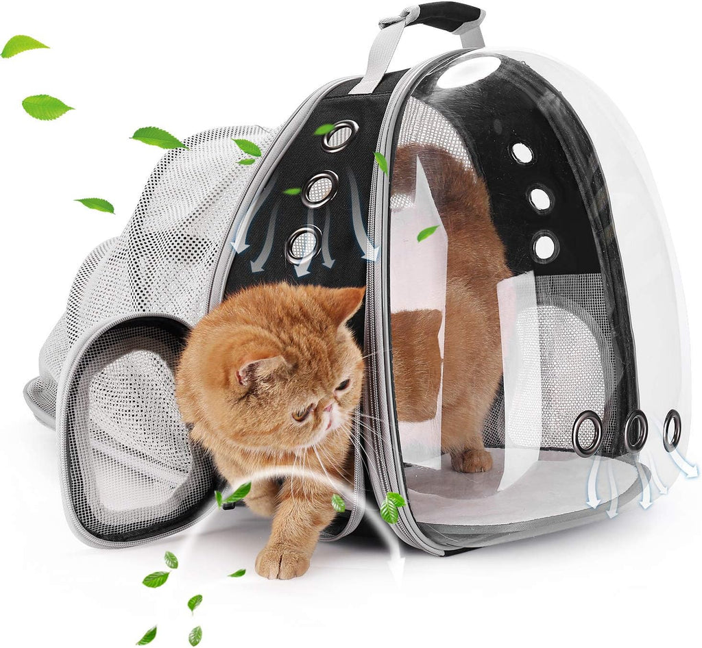 Lollimeow Cat Carrier Backpack, Bubble Expandable Backpack Carrier, Pets and Small Dogs,Airline-Approved, Designed for Travel, Hiking, Walking & Outdoor Use (Back Expandable-Black)