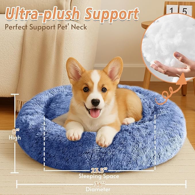JOLLYVOGUE Calming Dog Beds Large Sized Dog, 36in Donut Washable Large Pet Bed - Image 4