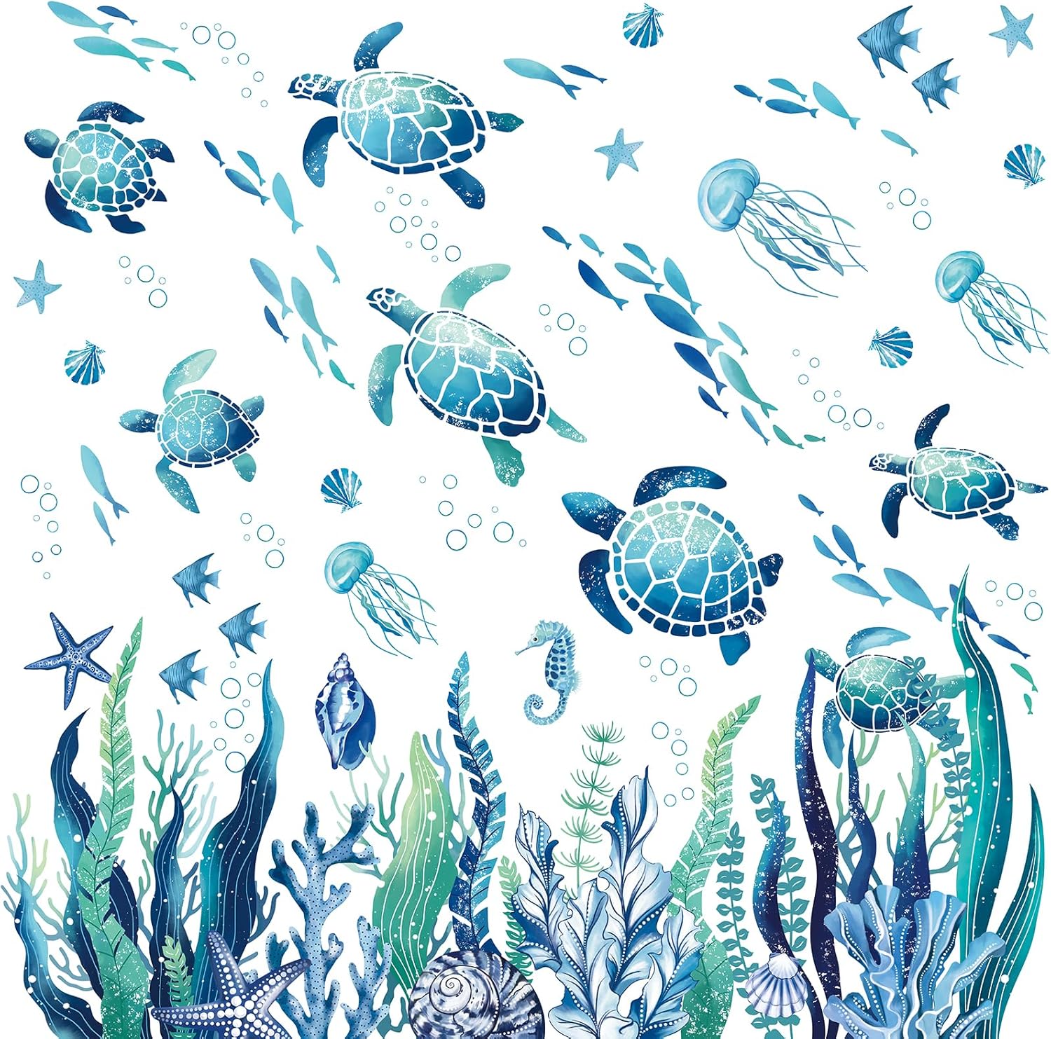 decalmile Under The Sea Seaweed Wall Decals Sea Turtle Ocean Grass Jellyfish Wall Stickers Baby Nursery Bedroom Bathroom Wall Decor