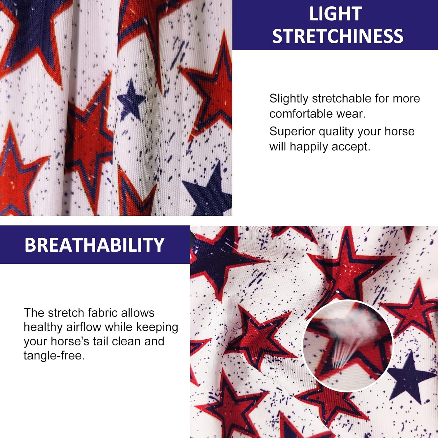 Harrison Howard Stretchy Tail Bag Breathable Horse Tail Guard Slip on Design Protect Horse Tail 2 Strand Closure Straps Keep Tail Clean & Protected 22" L Length Makes Grooming Easy-Dream Star