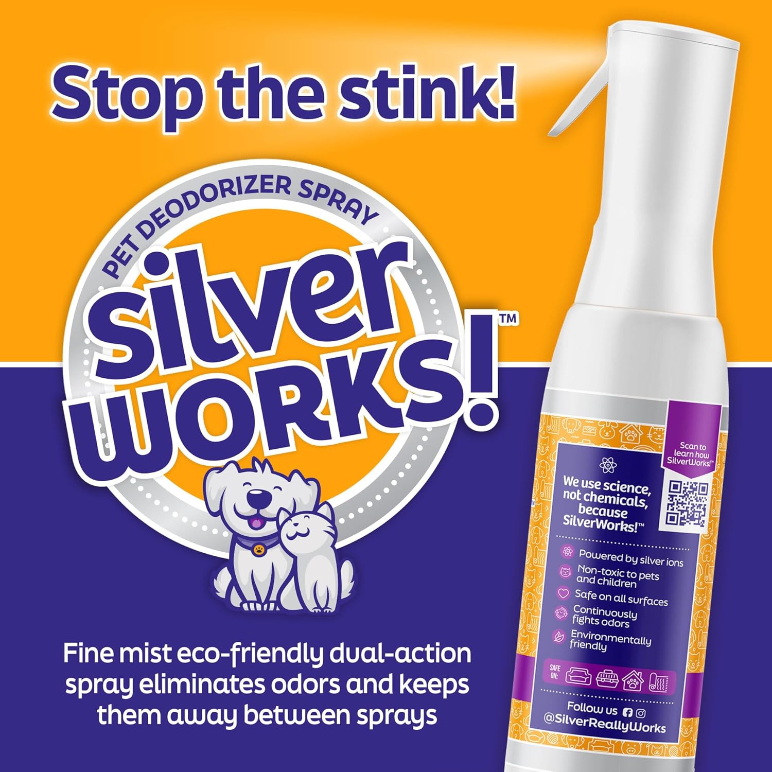 Pet Odor Eliminator Spray For Home - Safe, Natural, Silver Ion Deodorizer - Cat, Dog Smell And Urine Odor Eliminator For Carpet, Furniture And Litter -16.9oz