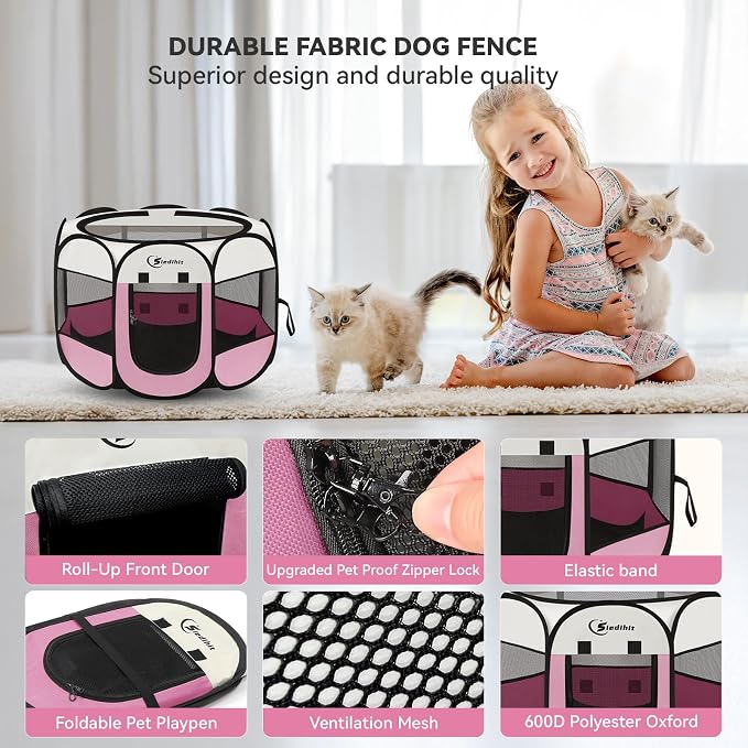 Siedihit Pink Dog Cat Playpen, Puppy Pet Playpen Indoor - Image 7