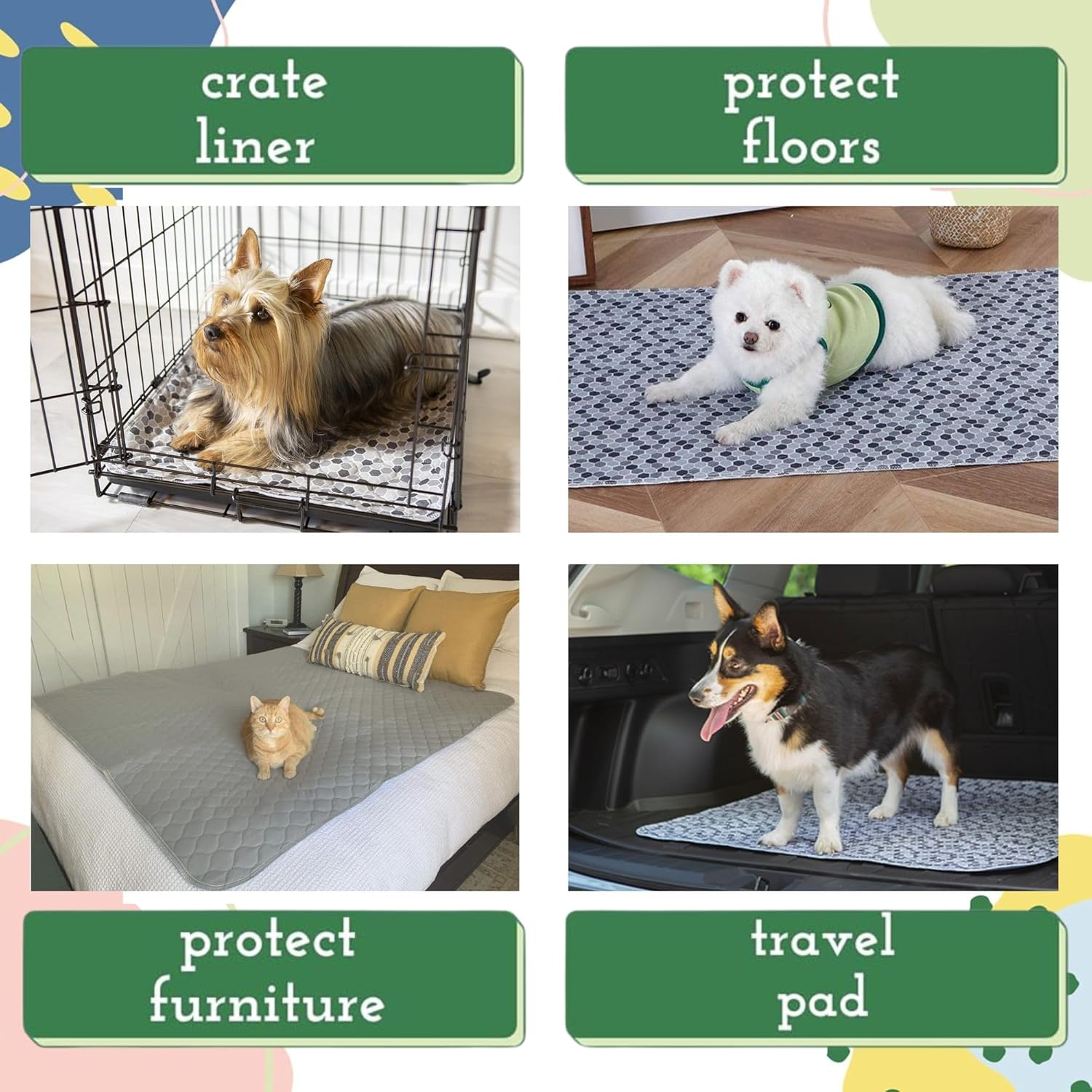 Caldwell's Pet Supply Co. 18x24 Potty Pads, Washable Pee Pads for Dogs, Reusable Pee Pad for Dogs, Puppy Potty Mat, Whelping Rug, Reusable Puppy Mat, Small (Set of 4)