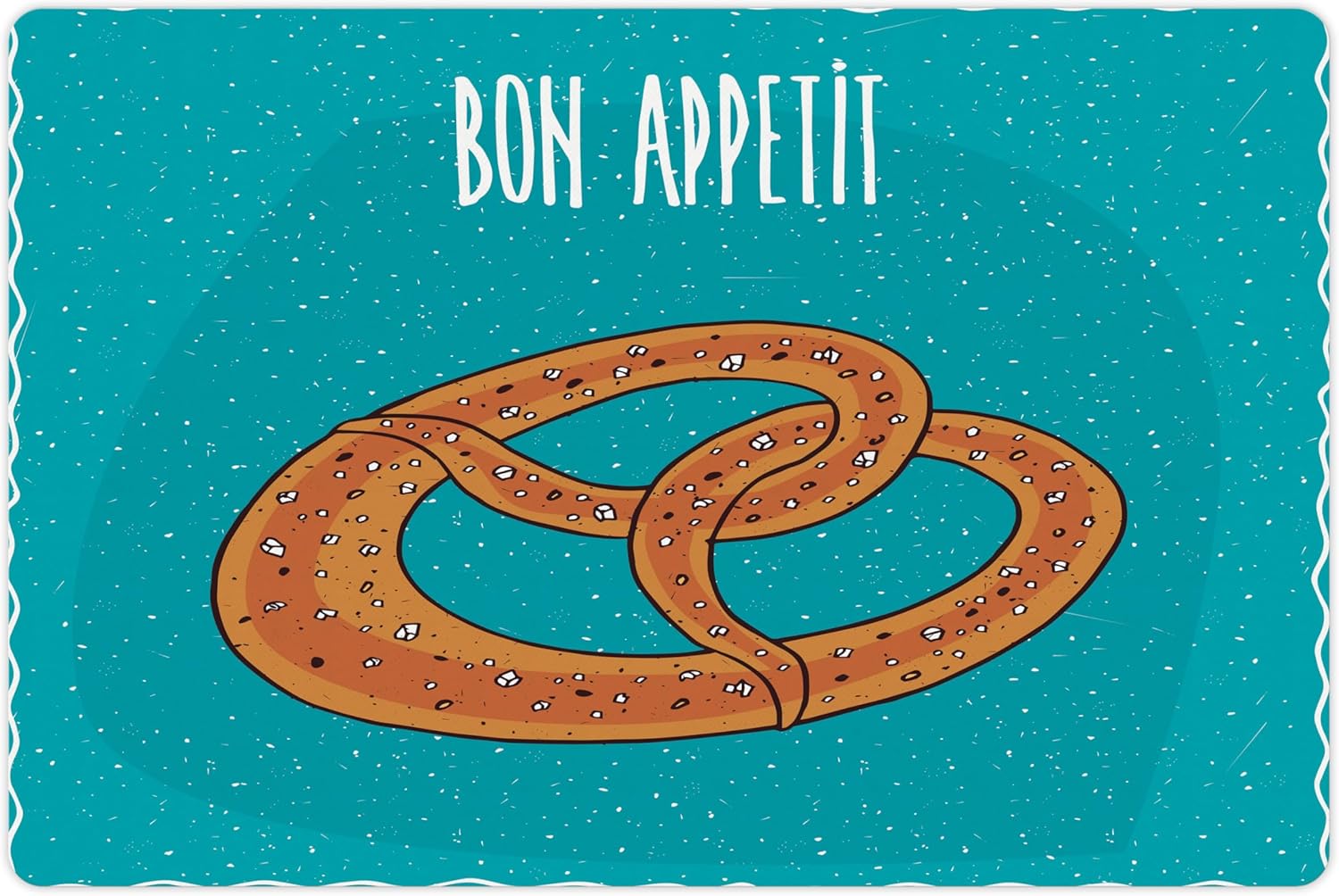 Lunarable Bon Appetit Pet Mat for Food and Water, Pretzel Design Bon Appetit Lettering Hand Drawn Cartoon Food Words, Non-Slip Rubber Mat for Dogs and Cats, 18" X 12", White Brown