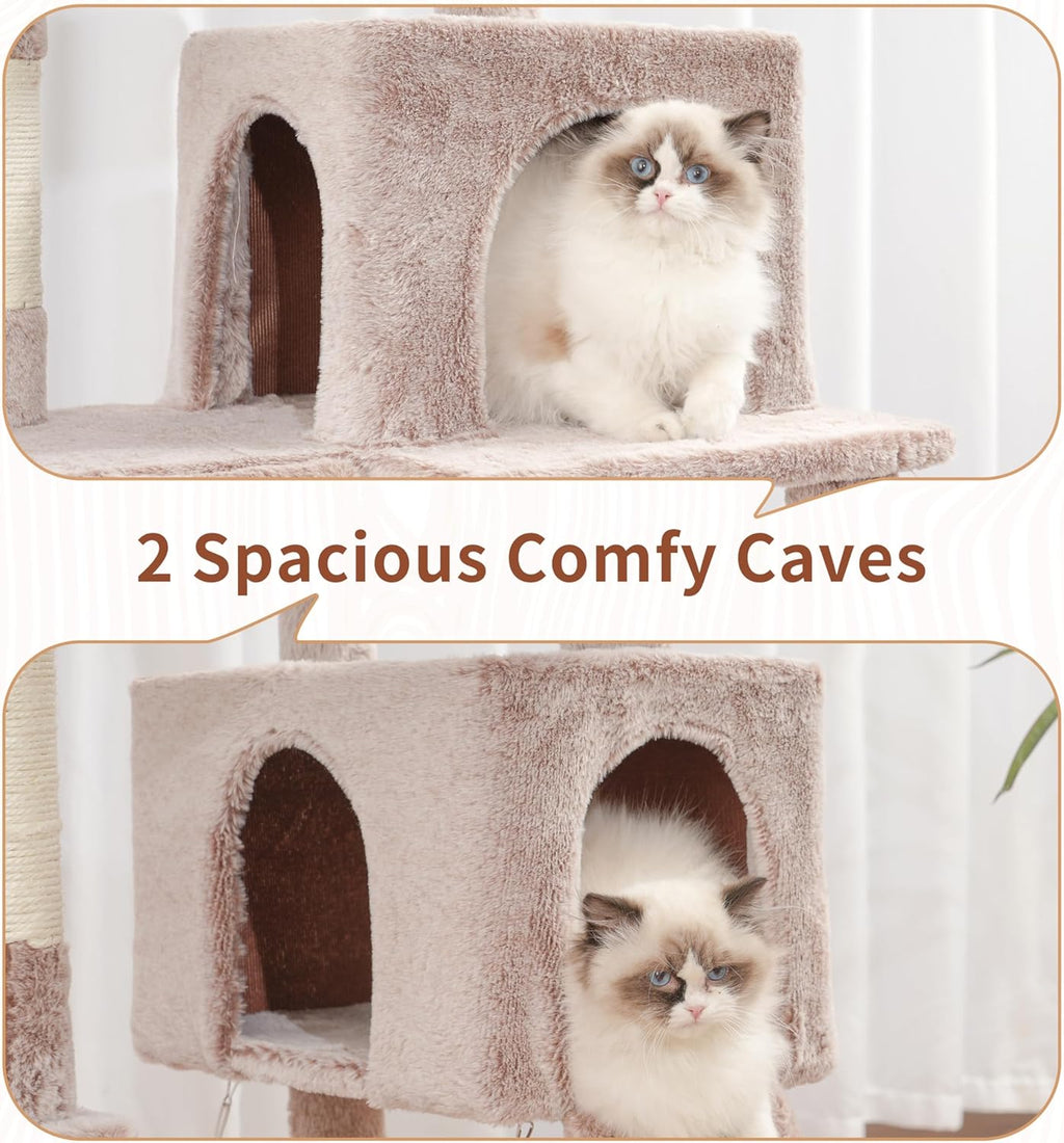 Cat Tree for Indoor Cats, 71'' (180cm) Multi-Level Cat Tower for Large Adult, Sturdy Cat Tree House with 2 Scratching Boards 7 Posts, 2 Plush Perches/Condos, Hammock, Muchroom GCT032MU