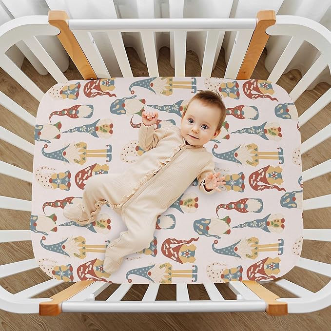 Colorful Gnomes Crib Sheets Soft Breathable Fitted Baby Playard Sheets Mattress Cover for Girl Boys, 39" x 27" x 5"