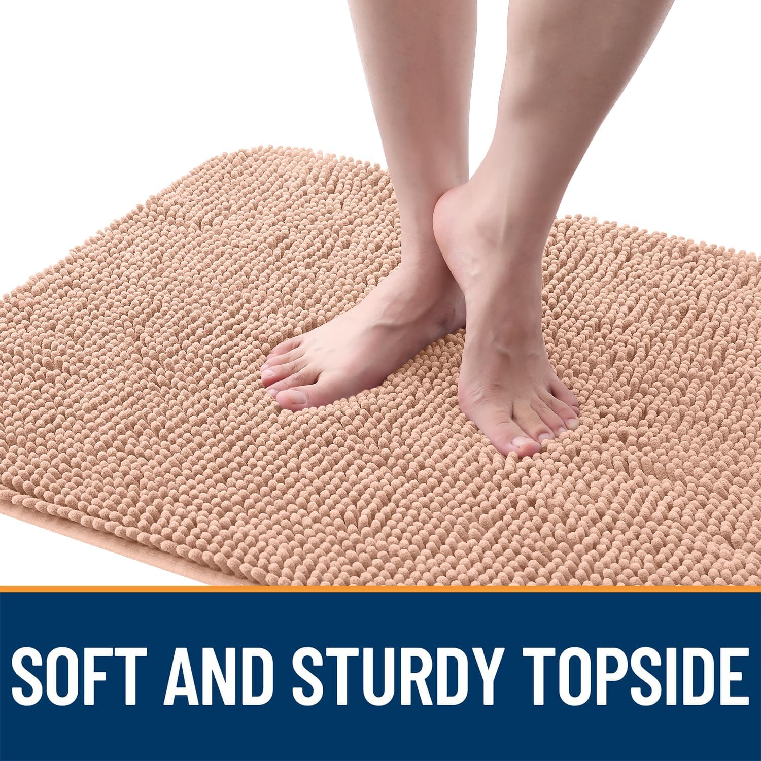 OLANLY Dog Door Mat for Muddy Paws 47x20, Absorbs Moisture and Dirt, Absorbent Non-Slip Washable Doormat, Quick Dry Chenille Mud Mat for Dogs, Entry Indoor Entryway Carpet for Inside Floor, Peach