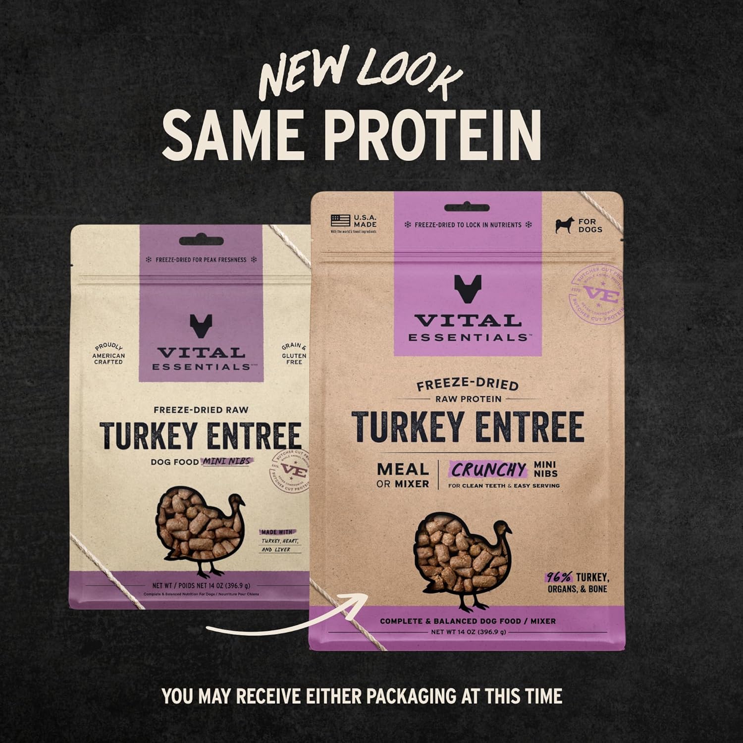 Vital Essentials Freeze-Dried Raw Turkey Meal or Mixer Dog Food Crunchy Mini Nibs, 14 oz