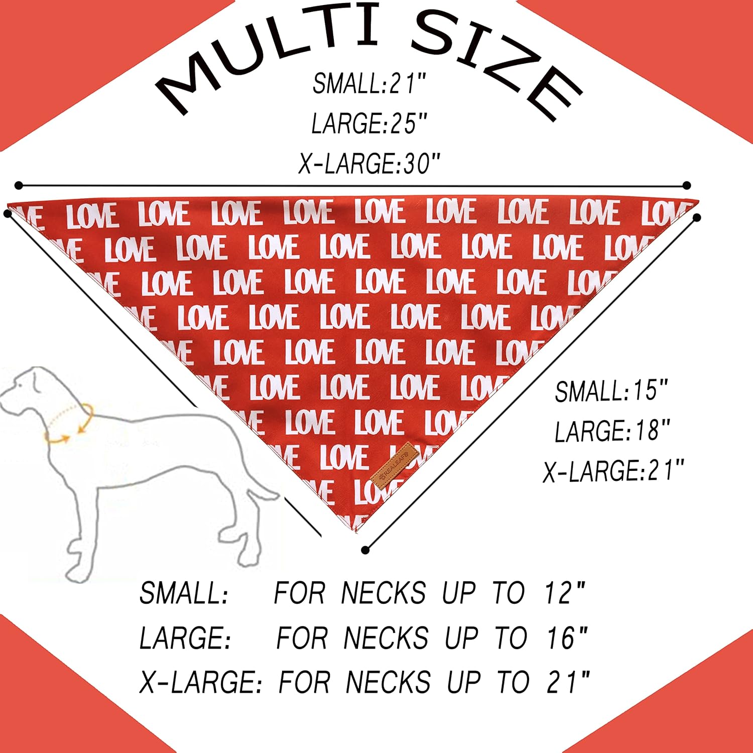 Realeaf Love Dog Bandanas 2 Pack, Triangle Reversible Mothers Day Valentine's Day Pet Scarf for Boy and Girl, Premium Durable Fabric, Holiday Bandana for Medium and Large Dogs (Large)