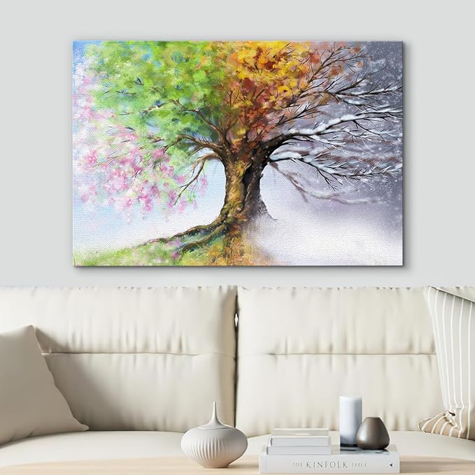 SIGNWIN Canvas Wall Art Four Seasons Fantasy Tree with Colorful Leaves Nature Illustrations Modern Chic Multicolor for Living Room, Bedroom, Office - 12"x18"