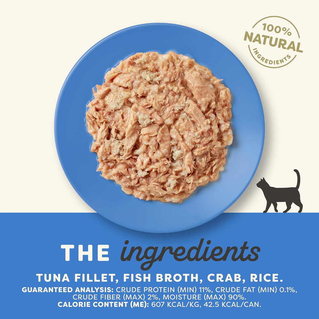 Applaws Natural Wet Cat Food in Broth, Limited Ingredient Canned Wet Cat Food, No Additives, Made with Natural Ingredients, Tuna Fillet & Crab in Broth (24 x 2.47oz Cans)