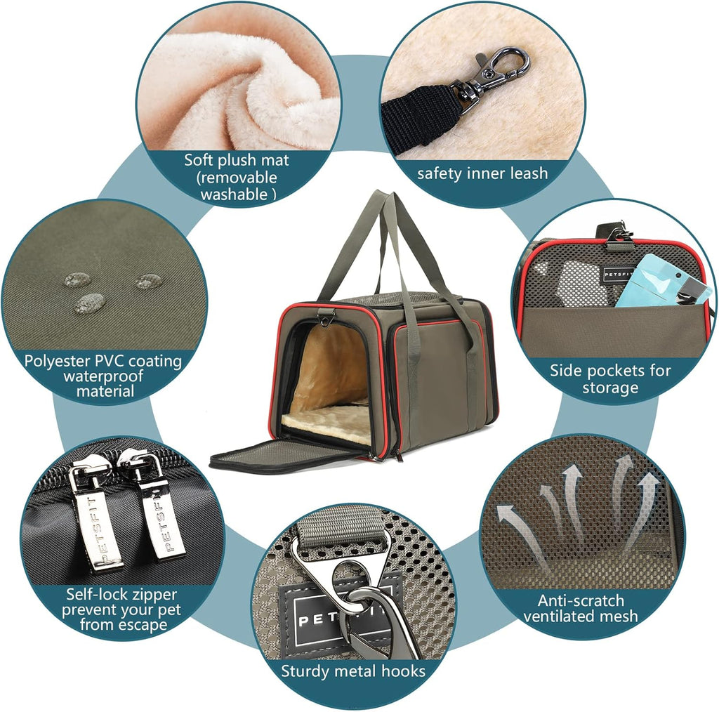 Petsfit Expandable Cat Dog Carrier for 2 Cats, 19" Lx 12" Wx 12" H Soft-Sided Portable Pet Carrier for Travel, Dog Carrier for Small Dog with 2 Side Extensions, Anti-Escape