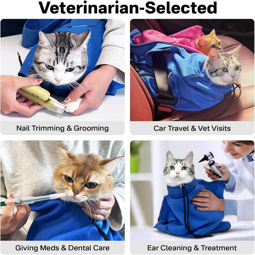 [Cozy Travel] Cat Carrier Pouch, Soft Cat Carrier for Small Cats, Kitten Carrying Bag, Restraint Bag for Nail Trimming, Vet Visits, Giving Meds, Car Travel - Klein Blue Upgrade