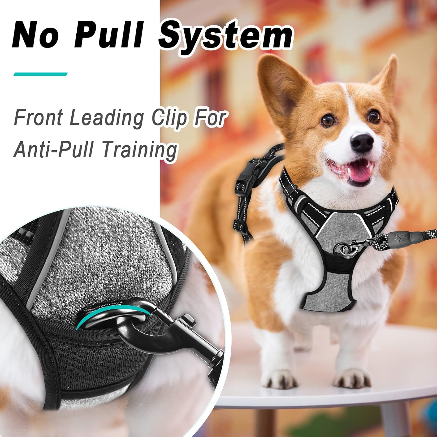 BARKBAY No Pull Dog Harness Large Step in Reflective Dog Harness with Front Clip and Easy Control Handle for Walking Training Running(Flint Gray,L)