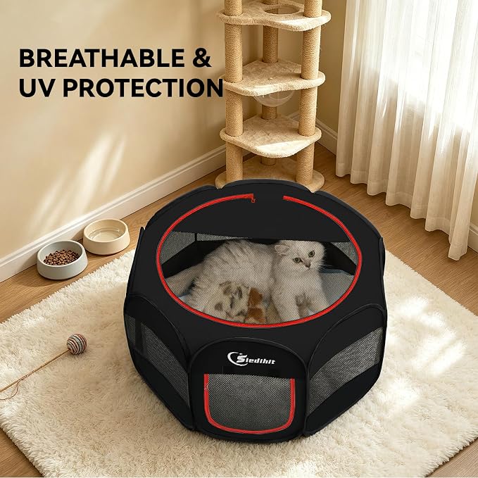 Siedihit Black Dog Cat Playpen, Puppy Pet Playpen Indoor - Image 5