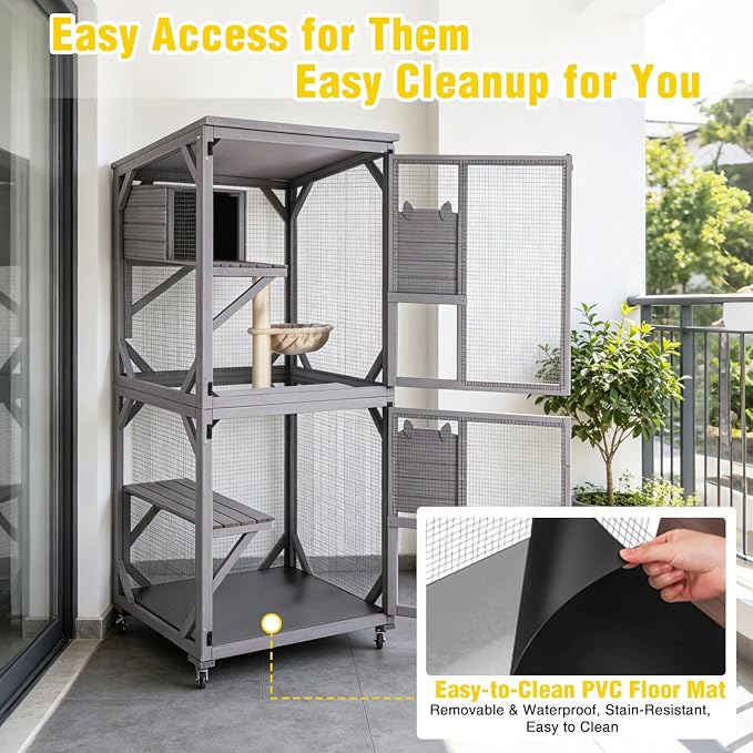 Aivituvin Large Catio Outdoor Cat Enclosure on Wheels, Outdoor Cat House - Image 5