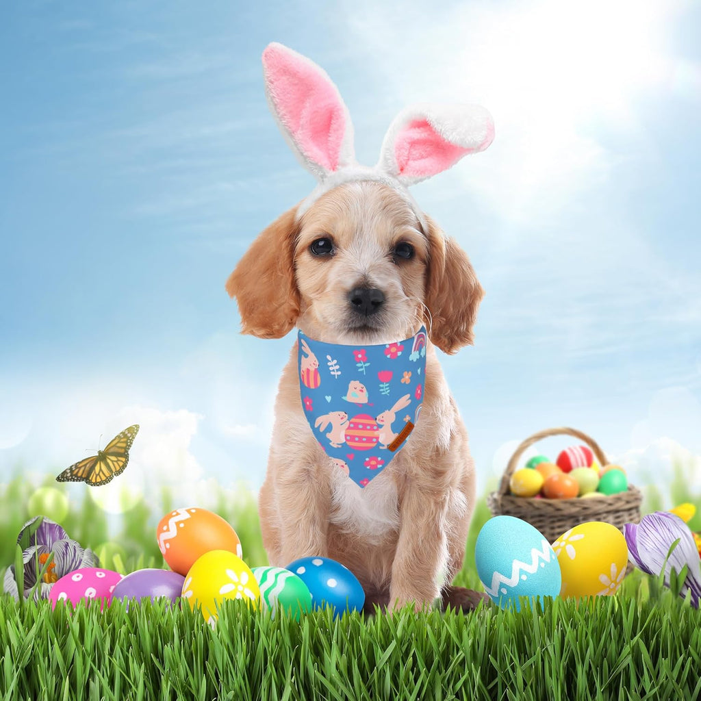 ADOGGYGO Easter Dog Bandanas, Rabbit Carrot Puppy Scarf, Multi Size Offered, Orange Blue Easter Bandana for Small Dogs Pets (Small)