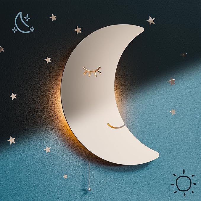 Tip perk Moon Lamp for Baby Nursery - Floating Moon Wall Lamp for Nursery | Cute Floating Moon Lamp for Kids Bedroom | Battery-Operated Hanging Night Lights | Cordless Moon Lights for Bedroom