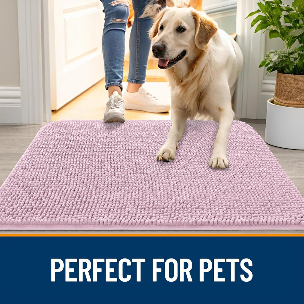 OLANLY Dog Door Mat for Muddy Paws 24x16, Absorbs Moisture and Dirt, Absorbent Non-Slip Washable Doormat, Quick Dry Chenille Mud Mat for Dogs, Entry Indoor Entryway Carpet for Inside Floor, Dusty Rose