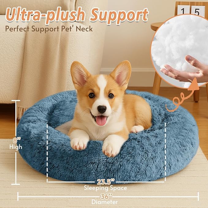 JOLLYVOGUE Calming Dog Beds Large Sized Dog, 36in Donut Washable Large Pet Bed - Image 5