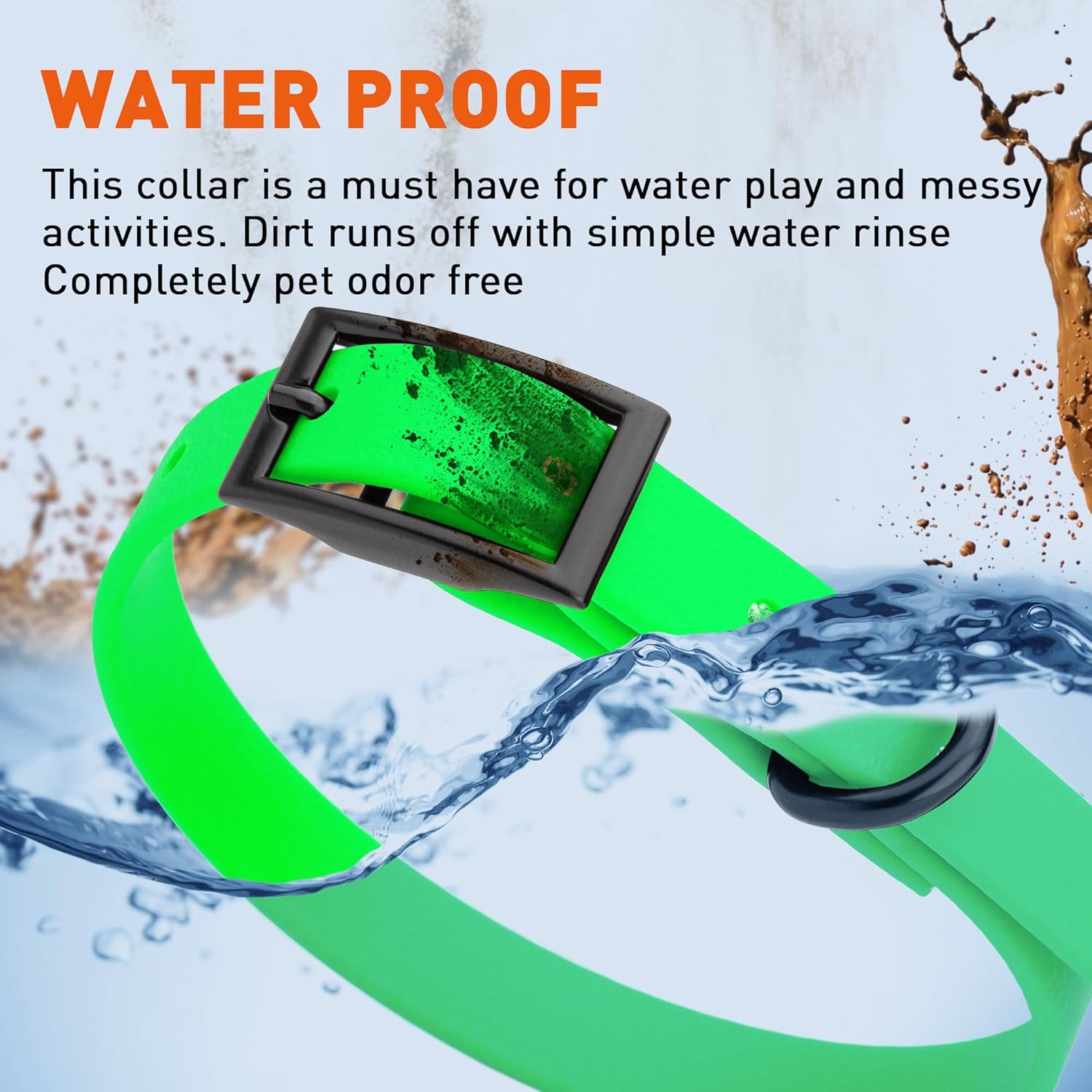 Dogline Biothane Waterproof Dog Collar Strong Coated Nylon Webbing with Black Hardware Odor- Proof for Easy Care Easy to Clean High Performance Fits Small Medium or Large Dogs, Tropical Green