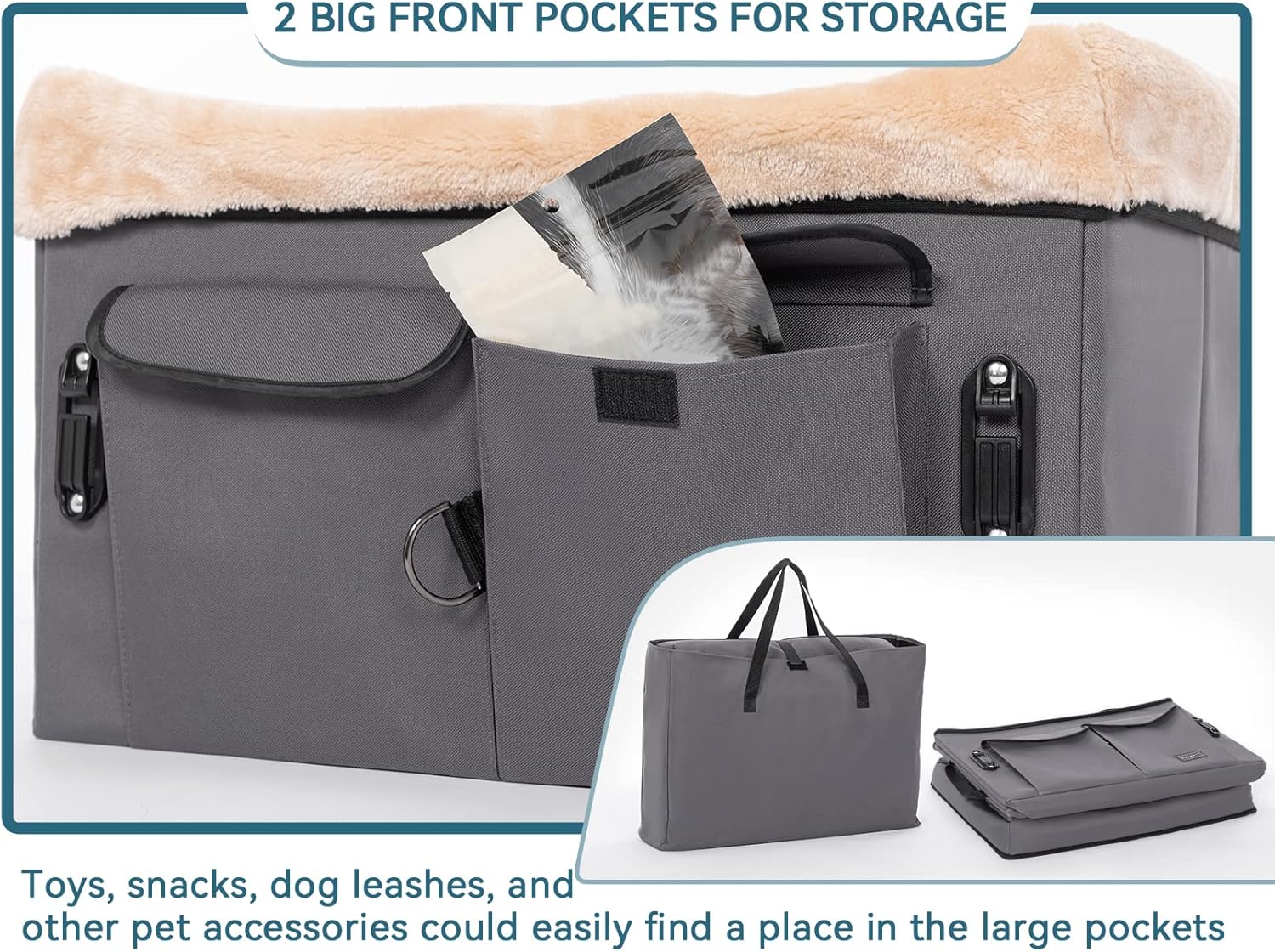 Petsfit Dog Car Seat for Medium Dogs or 2 Small Dogs, Upgraded Dog Booster Car Seat for Front and Back Seats with 2 Safety Leashes (Medium, Deep Grey)