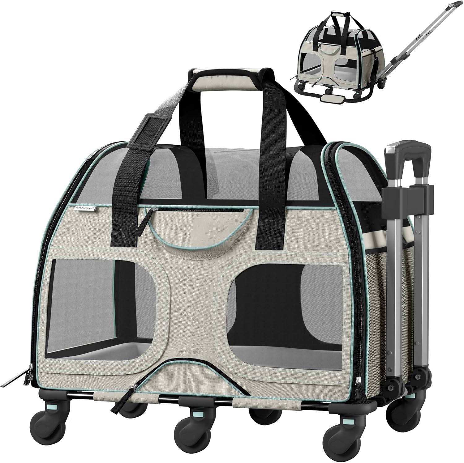 Katziela Pet Carrier - Airline Compliant Dog Carrier - TSA Approved Pet Carrier for Small Dogs and Cats - Soft FAA Travel Airplane Dog Carrier Luggage (Grey/Brown-Pro)