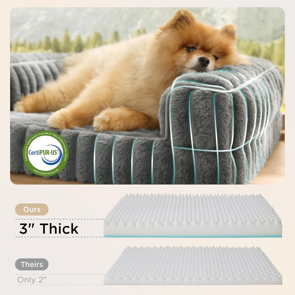 Bedsure Orthopedic Dog Bed for Medium Dogs, Waterproof Memory Foam Medium Pet Beds with Sides, Non-Slip Bottom and Egg-Crate Foam Dog Couch Sofa with Washable Removable Corduroy Cover, Grey