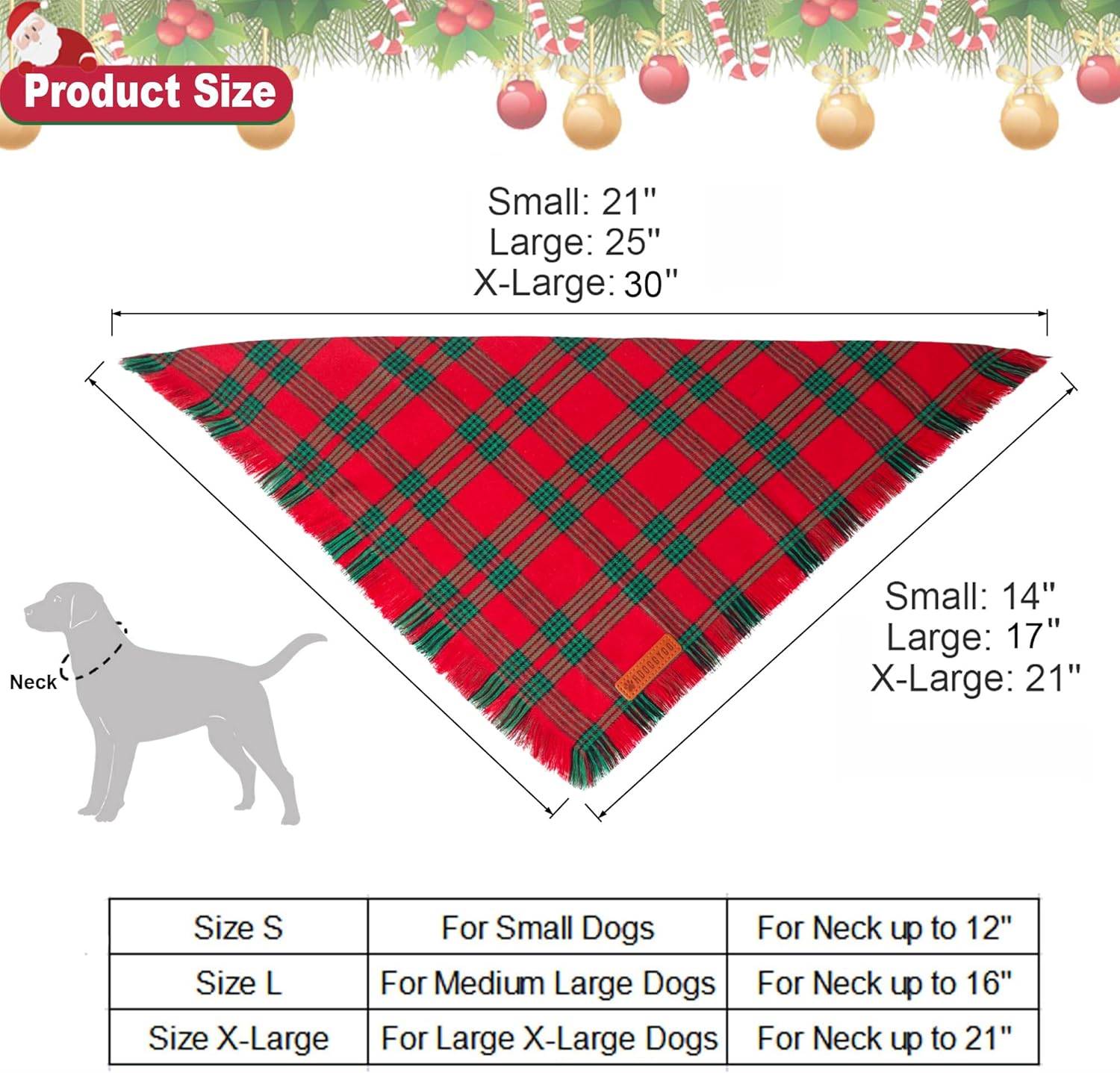 ADOGGYGO Christmas Dog Bandanas with Tassels, Red Green Plaid Pet Xmas Scarf Bib, Multiple Sizes, Christmas Bandana for Small Dogs Puppies (Small)