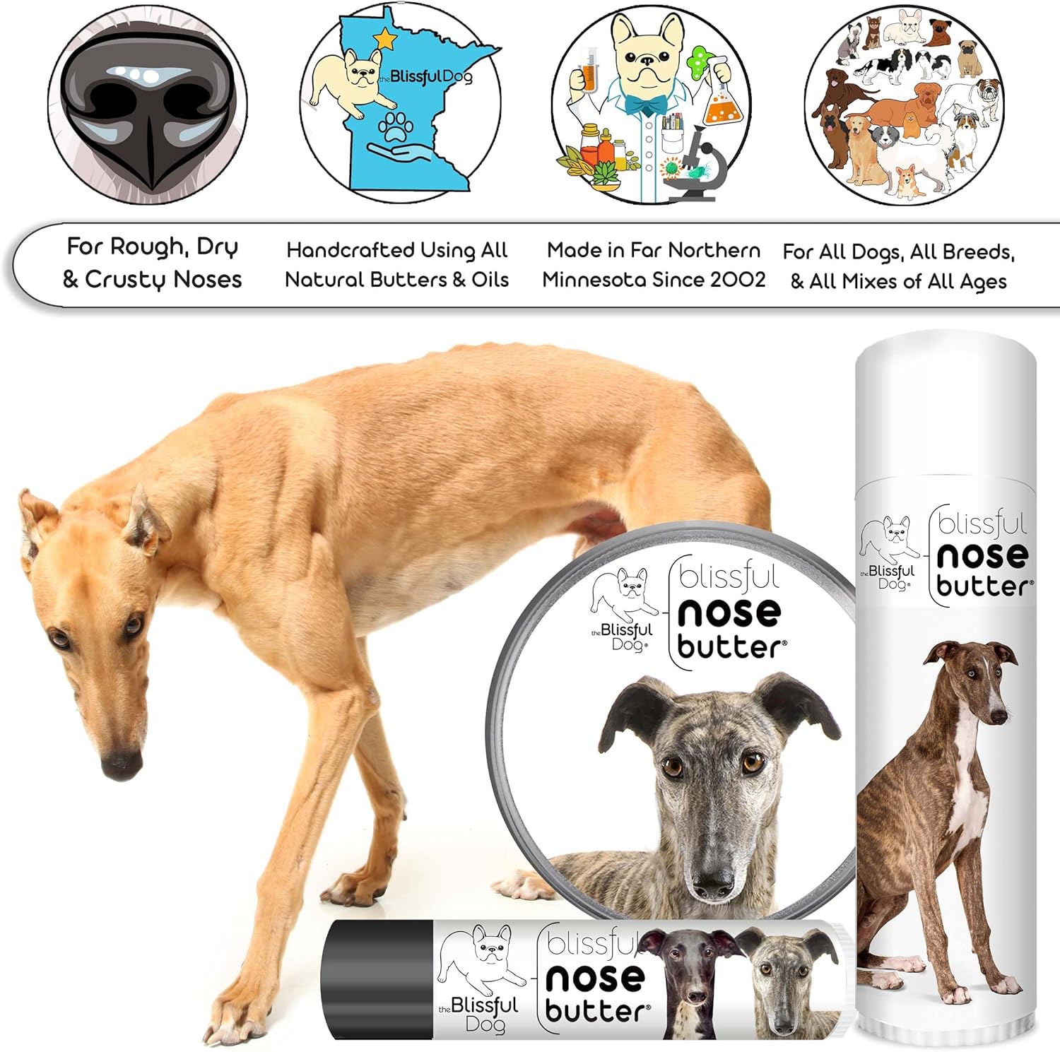 The Blissful Dog Greyhound Unscented Nose Butter - Dog Nose Butter, 0.15 Ounce
