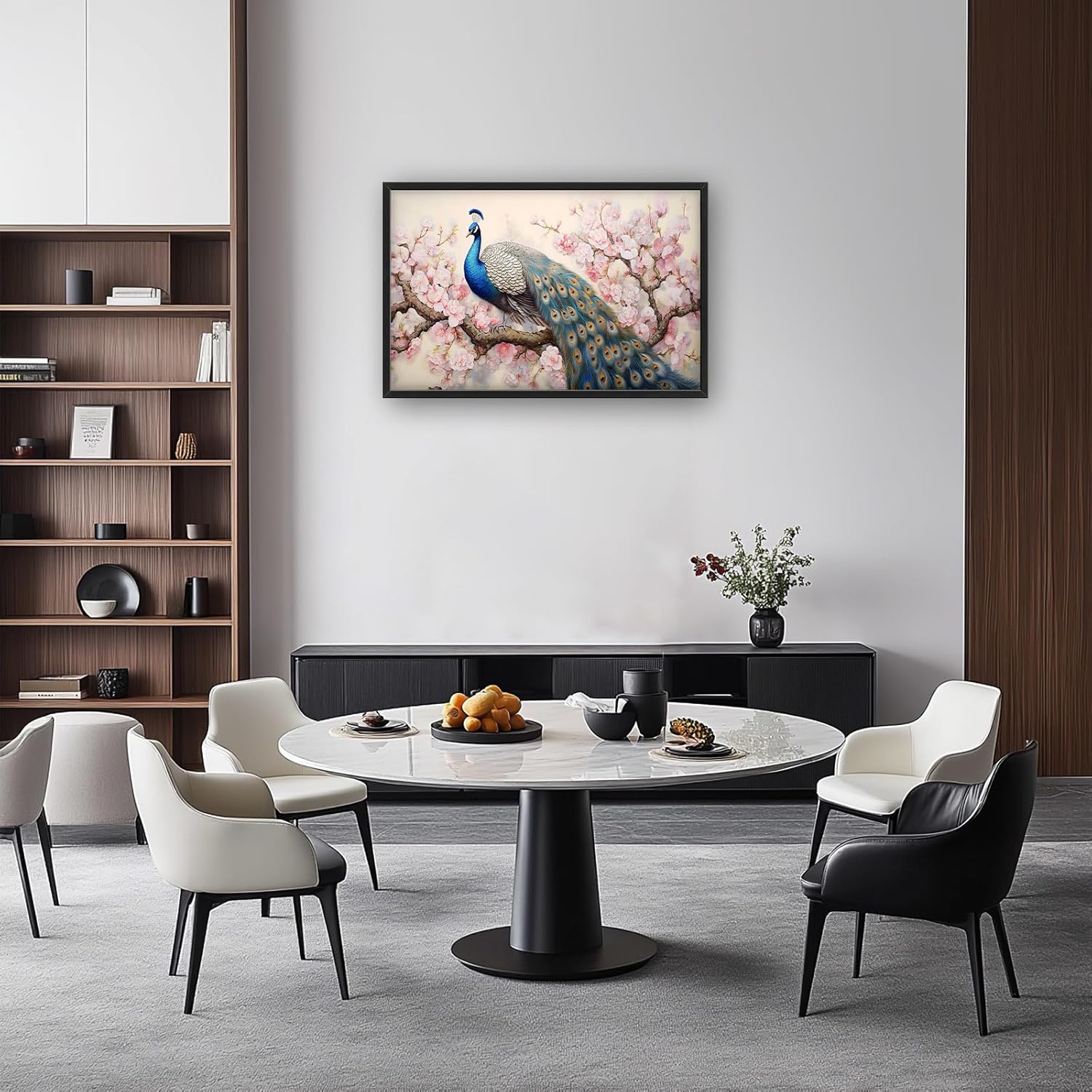 Quorin Peacock Large Wall Art Elegant Peacock Pictures Wall Decor Pink Flower Tree Canvas Print Painting Artwork for Bathroom Living Room Bedroom 36L x 24W