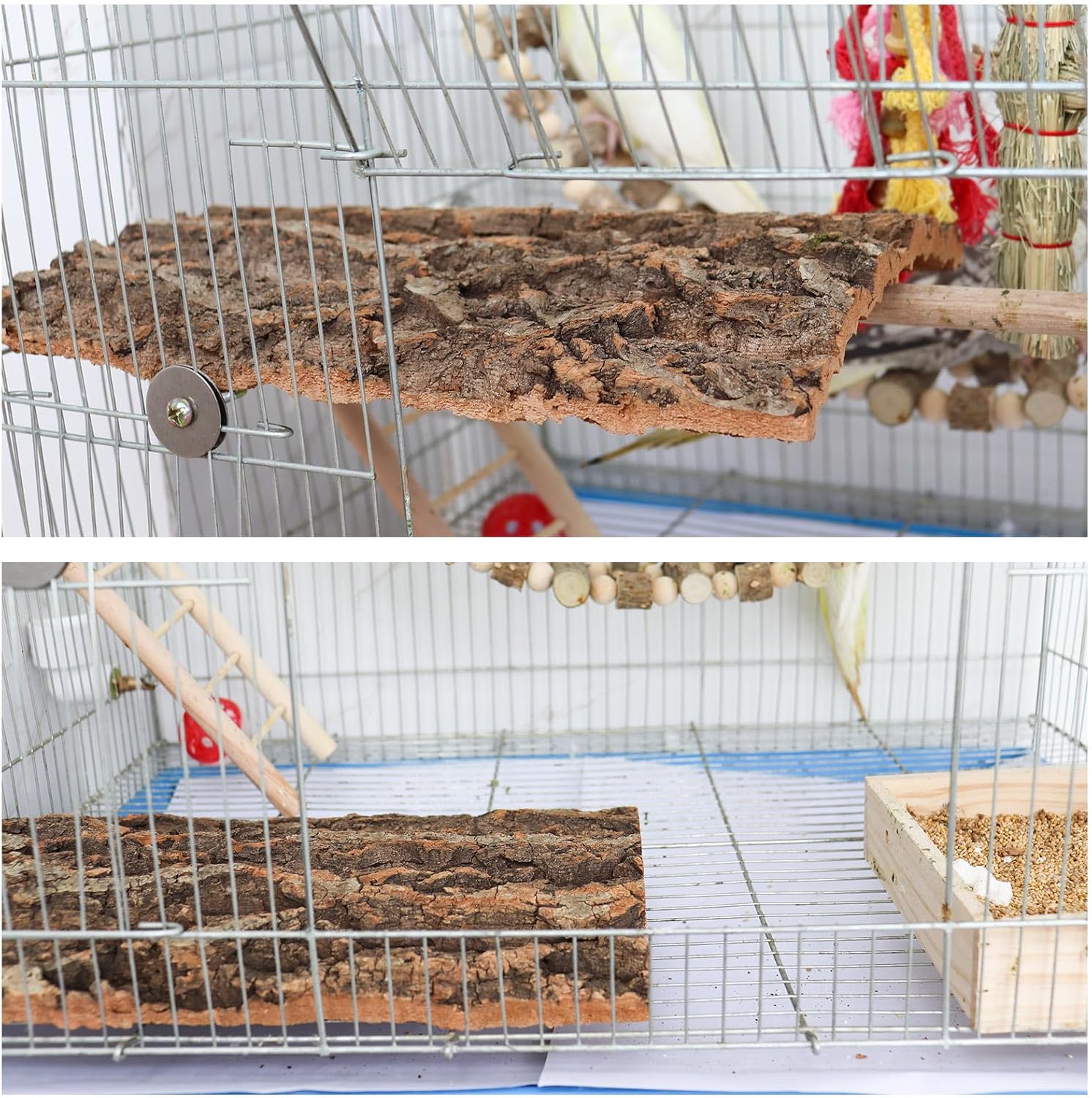 4 Pack Cork Bark Perch for Bird, 11.8 × 7.9 inch Natural Parrot Chewing Toys, Birdcage Background Decor Accessories, Bark Toy for Budgie Parakeet Cockatiel Lovebirds Conures Hamster Guinea Pig Rat