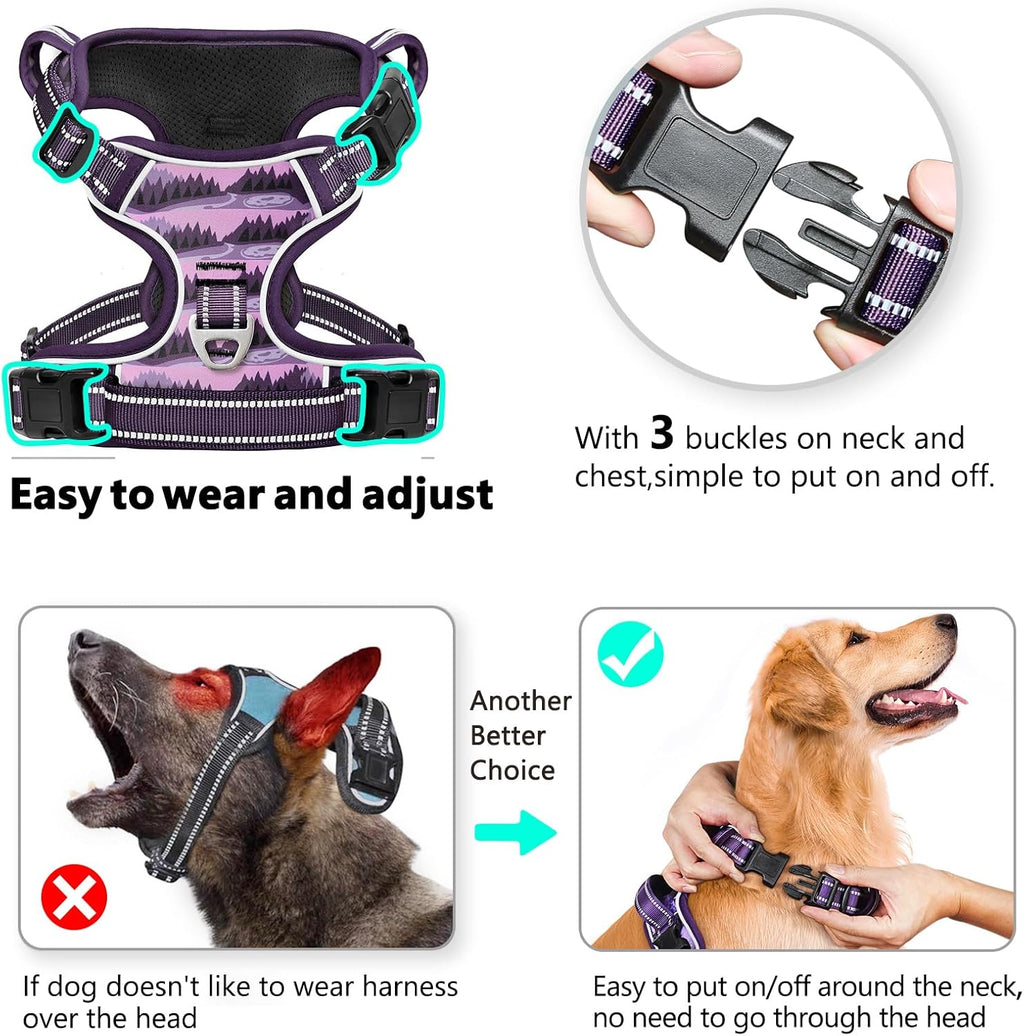 Timos Dog Harness,No-Pull Pet Harness Adjustable Soft Padded Dog Vest,Reflective No-Choke Pet Oxford Vest with Easy Control Handle for Medium Dogs,Moon Night,M