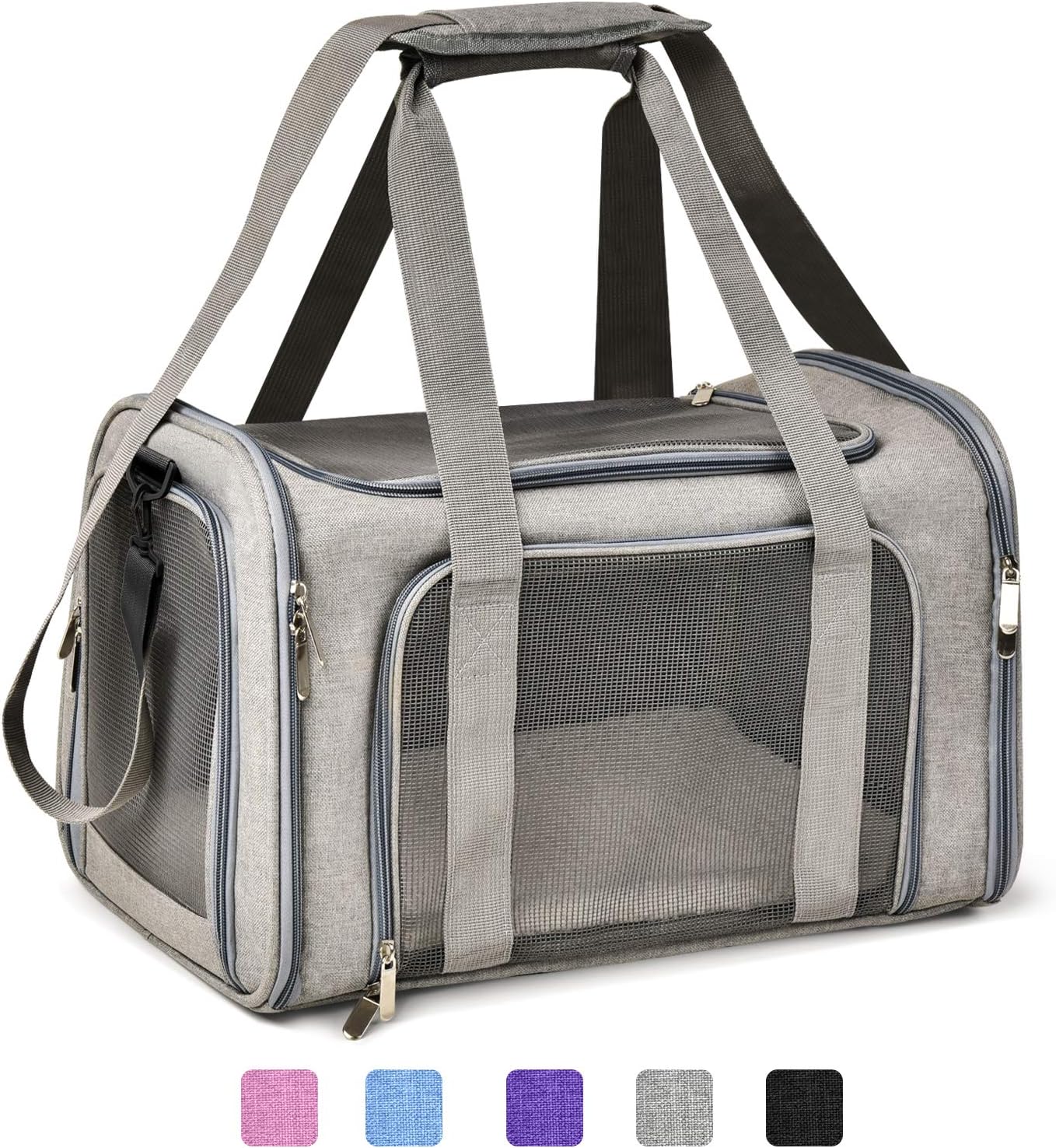 Large Dog Cat Carriers Puppies up to 25Lbs, Big Dog Carrier Soft Sided, Collapsible Travel Puppy Carrier - Large - Grey