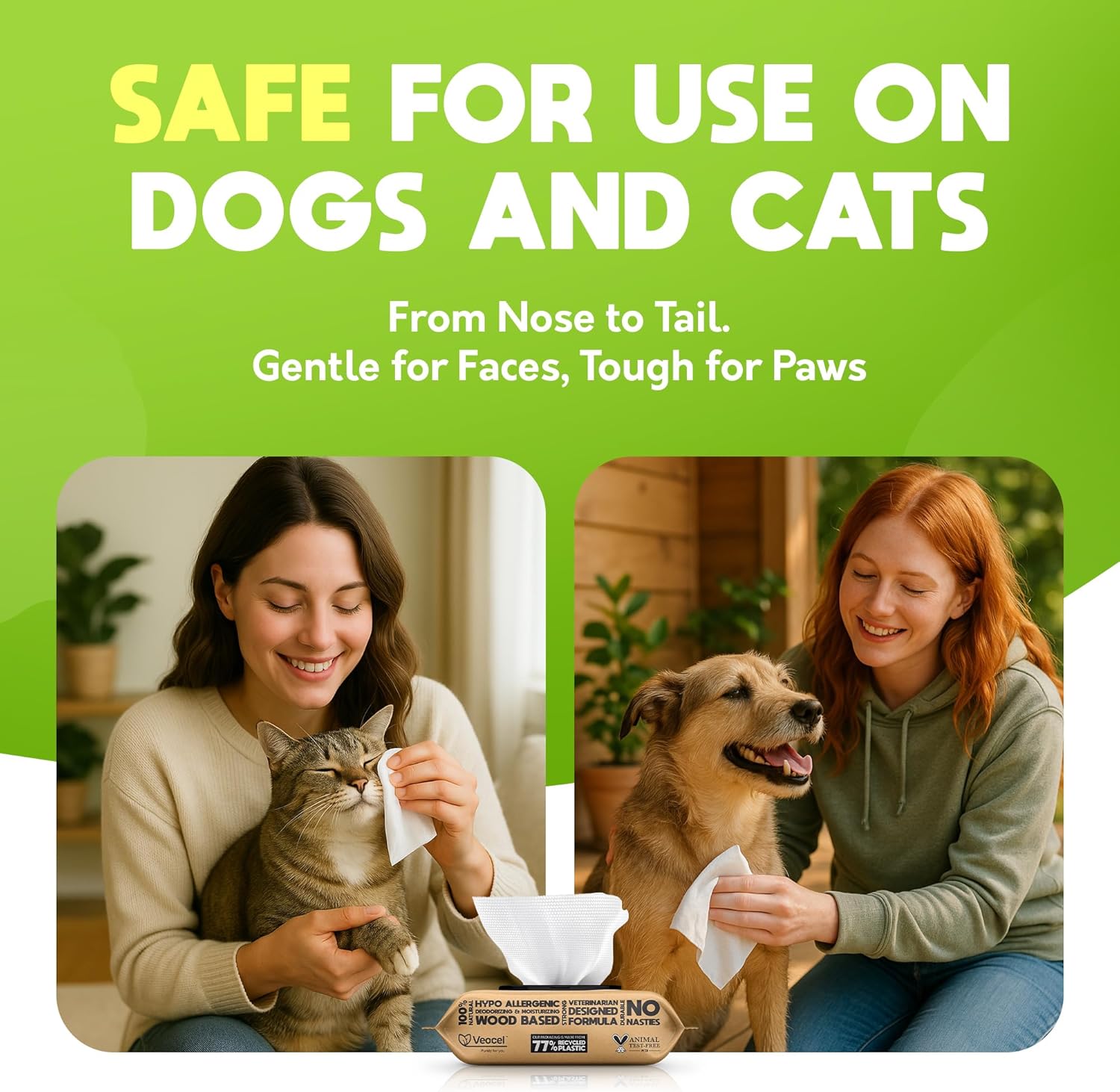 Lick-Safe Pet Wipes for Dogs & Cats - Vet-Approved & Hypoallergenic - Cleans Mud, Odors & Dander - Wipes for Paws, Face & Butt - 10% to Charity - Earth-Friendly & Unscented Cat Cleaning - Pack of 400