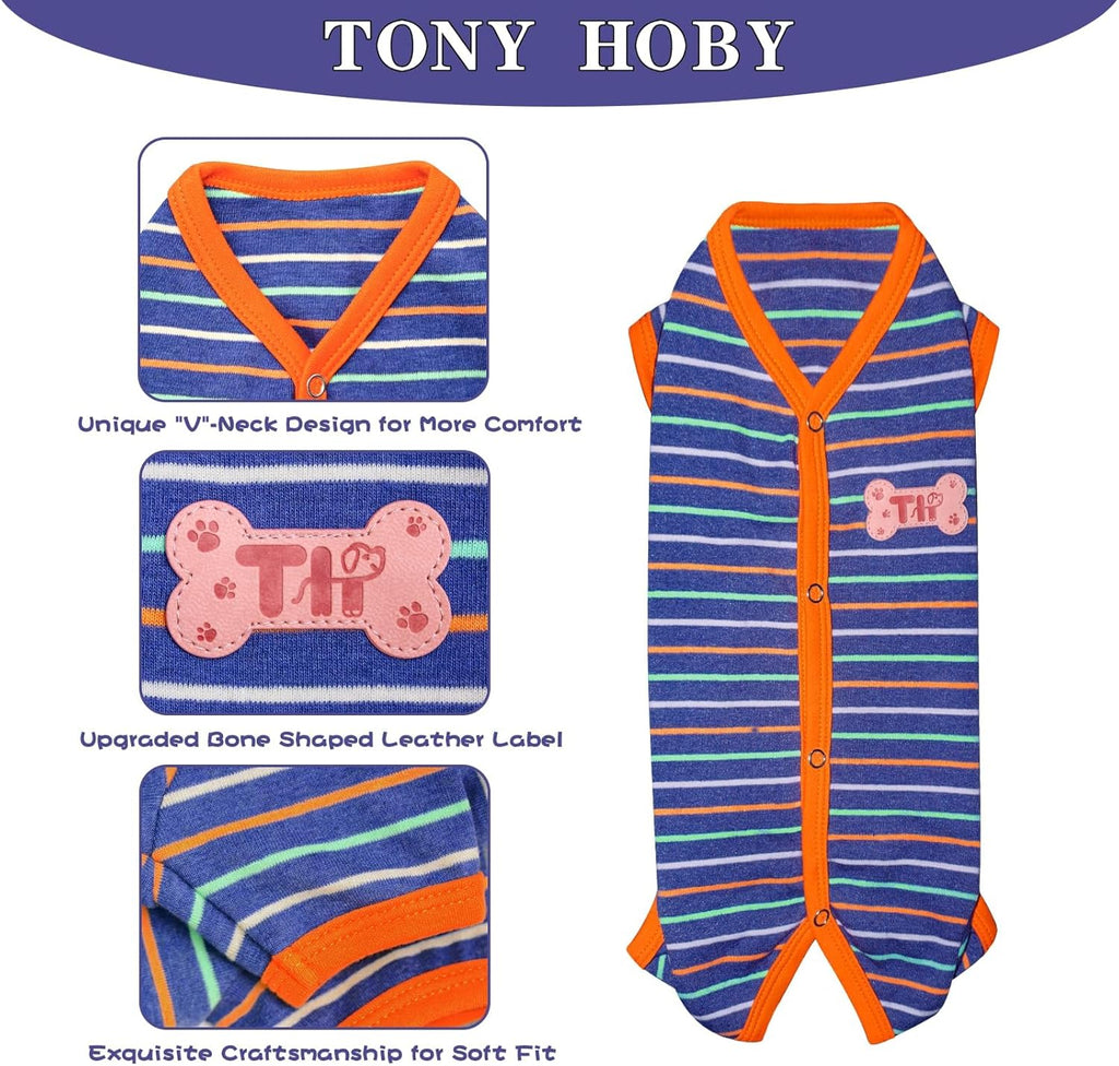TONY HOBY Dog Pajamas, Male Dog Warm Pajamas with Thermal, Dogs Jumpsuit Shirt for Small Medium Dogs (Navy Blue, Boy, S)