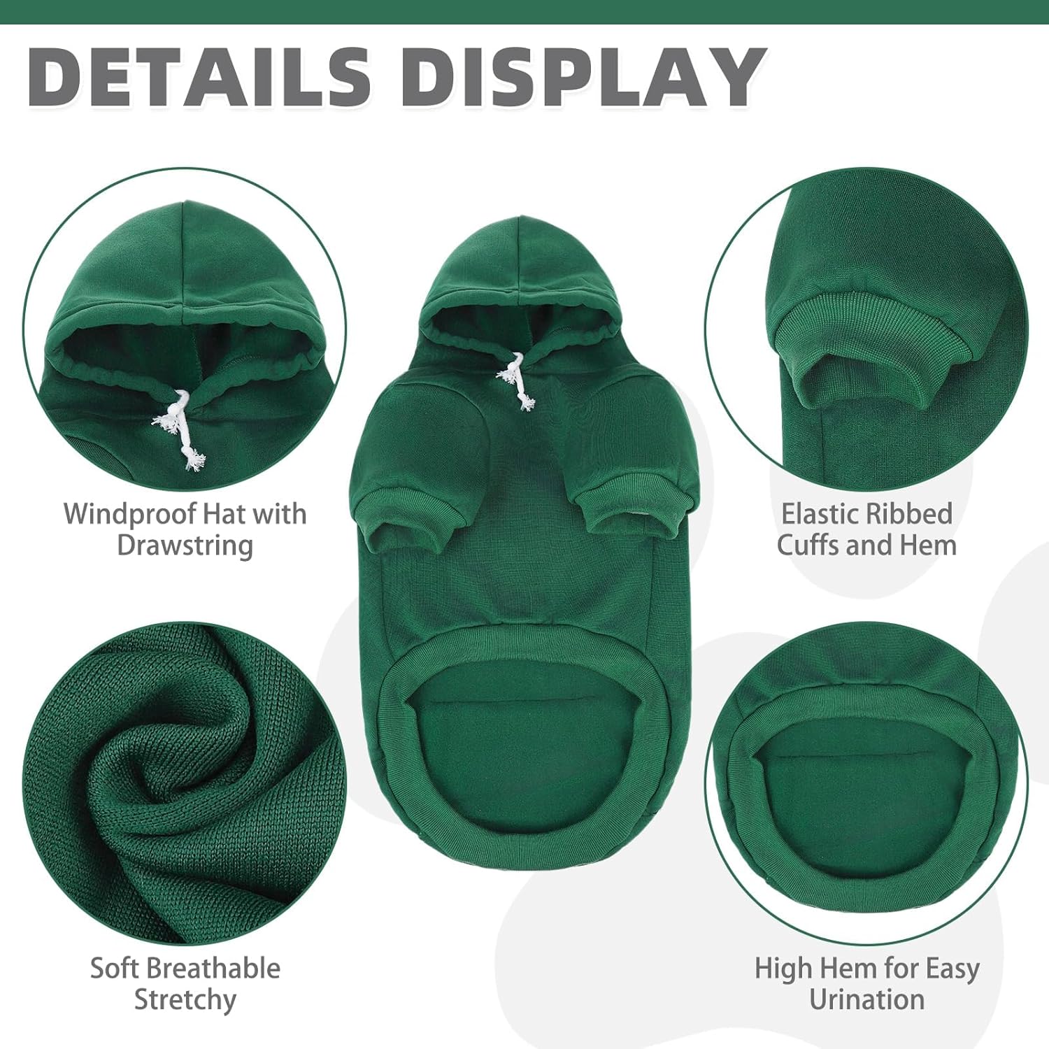 KOOLTAIL Basic Dog Hoodie - Soft & Warm Dog Sweater with Leash Hole and Pocket, Winter Coat, Cold Weather Clothes, Small to Large, Deep Green
