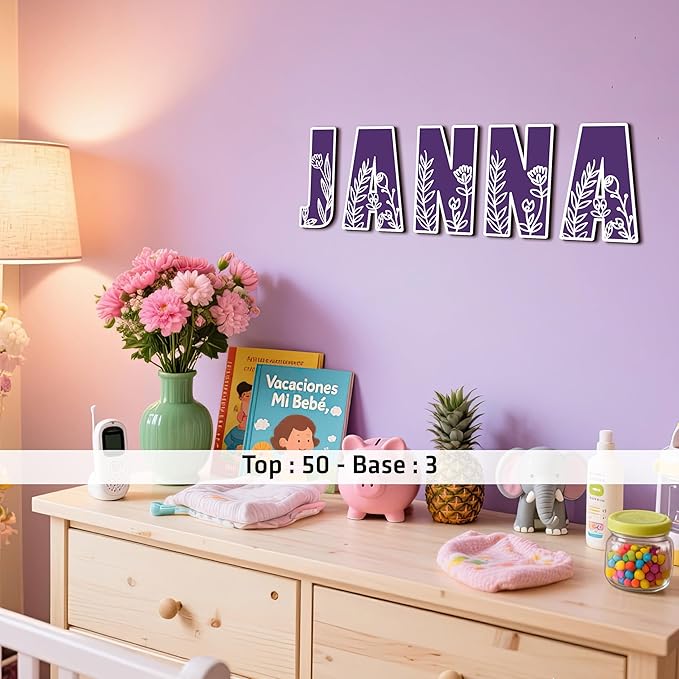 Name Sign For Nursery, Boho Nursery Sign, Family Name Signs, 3D Wall Art for Children & Kids Rooms, Baby Shower, First birthday gift (Floral)