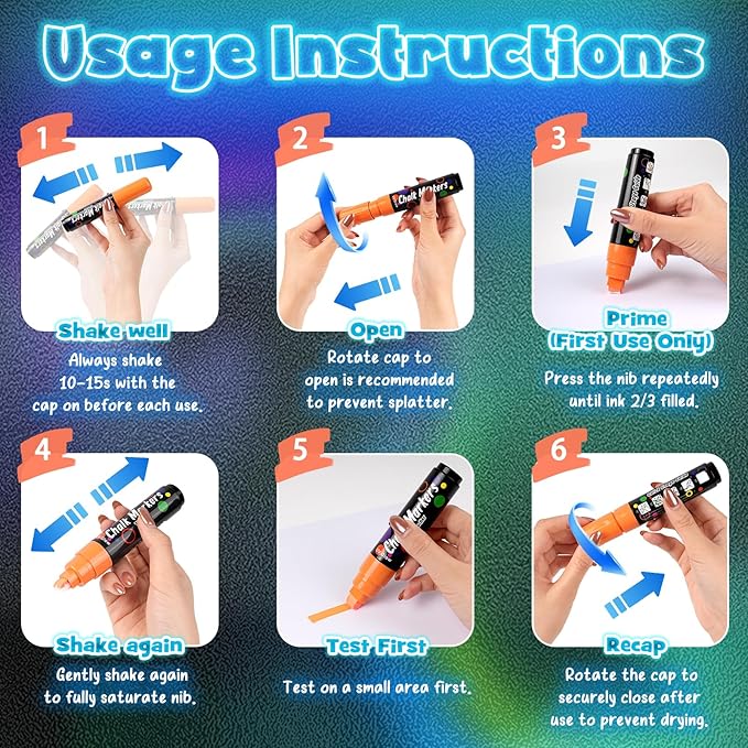 8 UV Neon Chalk Markers Glow in the Dark under Blacklight, Jumbo Liquid Chalk Markers Erasable 10mm 3 In 1 Nib, Car Window Marker For Glass Chalkboard Blackboard Bistro Signs Menu Board