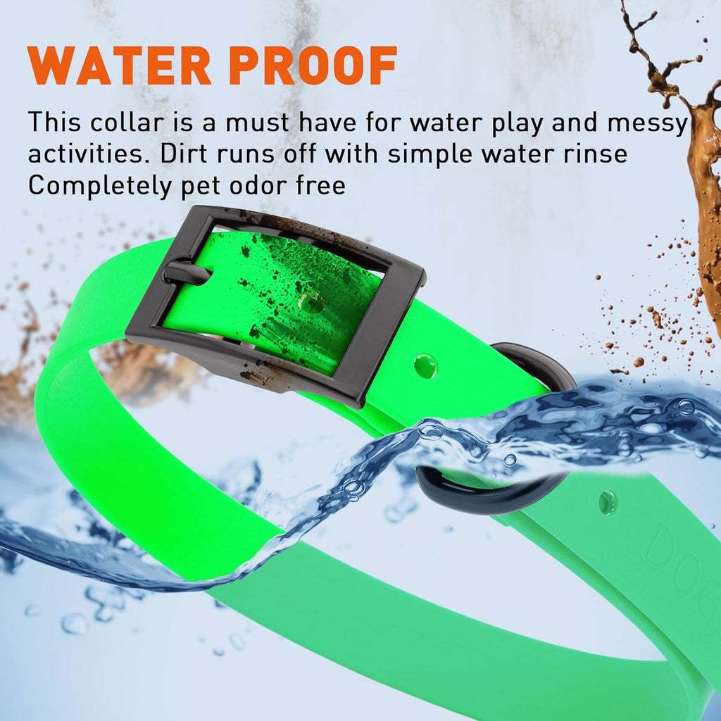 Dogline Biothane Waterproof Dog Collar Strong Coated Nylon Webbing with Black Hardware Odor- Proof for Easy Care Easy to Clean High Performance Fits Small Medium or Large Dogs, Tropical Green