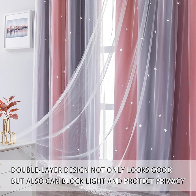 XiDi Pink Grey Ombre Curtains for Girls Bedroom Decor Kids Blackout Curtains for Nursery Room Darkening Rainbow Princess Unicorn Wall Decals Little Girl 52x45 Inches Long 2 Panels Set