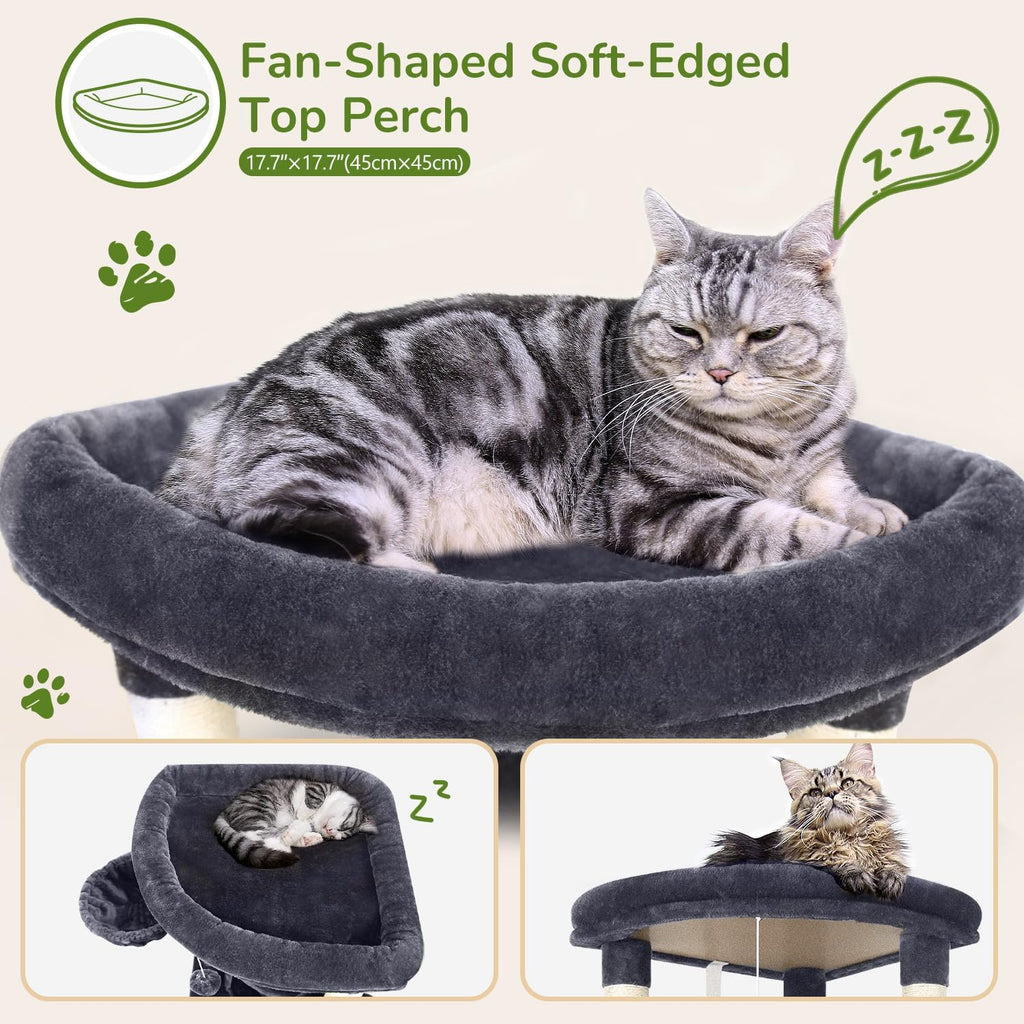 Globlazer Corner Cat Tree Tower for Indoor Cats, 51in Multi-Level Cat Condo Tower with Large Hammock, 7 Sisal Scratching Posts, Oversized Top Perch, Spacious Cat Cave, Hanging Basket, C51, Dark Grey